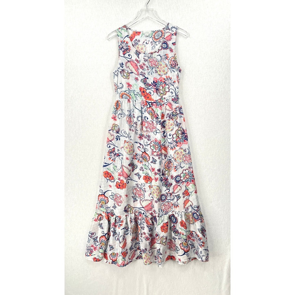SUNDANCE Dress Womens Small Light Gray Multi Floral Print Silk Sleeveless Maxi - Picture 7 of 16
